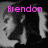 Pixelated grayscale image of a person's face with bright pink text reading 'Brendon' overlaid at the top against a black background.