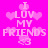 Pixelated pink icon with repeated text "I LUV MY FRIENDS" and heart symbols on a bright magenta background.