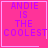 Four pink square display purple text reading "ANDIE IS THE COOLEST" with one featuring a white heart and another a white starburst symbol