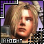 nine pixelated character portraits with blonde hair, each labeled 'KNIGHT' below, set against a purple background with a computer monitor graphic