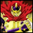 Pixelated anime character with red cape, golden crown, and yellow-purple attire against black background with 'AnimeIM' text.