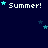 Pixelated text 'Summer!' repeated across a dark blue background with scattered light blue and darker blue stars.