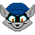 Pixelated cartoon animal head with blue cap, gray fur, and changing facial expressions