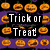 Animated Halloween-themed buddy icon with pumpkin motifs and text overlays on purple and fiery backgrounds.