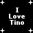 Black background with white pixelated text "I Love Tino" repeated four times in a , surrounded by scattered white plus signs