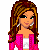 Pixel art contact sheet showing three frames of a female character in pink outfit with visible text elements and star decorations.