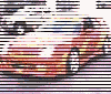 Animated sequence showing a red car, a person with long dark hair, and a figure standing near a vehicle with a dog.