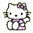 Pixelated Hello Kitty icon with pink bow and dress, two versions showing slight pose differences against gray background.