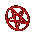 Red circular outline with a red interwoven symbol inside, transitioning through multiple stages of simplification and distortion