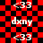 Red and black checkered background with repeated white text elements '<33' and 'dxny' arranged in a pattern