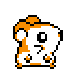 Pixel art hamster with orange and white fur in multiple poses including standing, sitting, and turning, on a gray background.