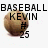 Pixelated image with 'BASEBALL' text above a brown baseball graphic, 'KEVIN' text overlaid on the ball, and '25' text below the ball.