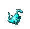 Six pixelated turquoise dragon icons arranged in two on a gray background, each with distinct poses and tail positions