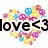 Pixelated icon with black text 'love<3' centered on white background, surrounded by colorful pixel clusters in pink, yellow, blue, and red.