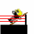 Animated sequence of a wrestler in a ring with red ropes, showing motion