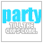 identical blue 'party' text icons with gray 'TIL THE CUPS BONE.' text below, each featuring a single letter in the lower line changing color across frames