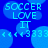 Blue background with repeating light blue circular shapes and pixelated text reading SOCCER LOVE IT 3333 in cyan.