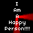 Pixelated text and red lines form a symmetrical pattern on black background with 'Happy Person!!!!' repeated four times.