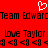 Red background with white pixelated heart, black text repeating 'Team Edward' and 'love Taylor', and black '<3' symbols in two