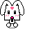 Pixel art bunny with pink heart on forehead, blushing cheeks, and changing mouth expressions