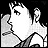 Pixelated black-and-white buddy icon featuring a stylized character with spiky hair and a large nose, alongside text reading "Anime IM" and "COM" on a transparent background.