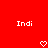 Red background with two white 'Indi' text labels and pixelated heart symbols below each label.