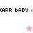 Pixelated text and pink star icons on white background with animated star positions.