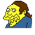 A 3x3 contact sheet of a pixelated cartoon character with yellow skin and brown hair in a blue shirt, showing nine distinct facial expressions across sampled frames.