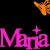Black background with repeated pink 'Maria' text and orange butterflies in pixelated style.