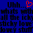 Blue background with black pixelated text repeating 'Uhh... whats with all the icky sticky lovey stuff' and a red heart symbol above the left 'Uhh'.