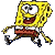 A 3x3 contact sheet of pixelated Spongebob Squarepants frames showing running and standing poses with varying facial expressions on a gray background.