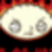 A pixelated image shows a white circular face with large gray eyes against a red background, next to black text reading 'evil baby stewie' on the right.