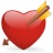 Red heart-shaped icon with brown arrow piercing through it, yellow fletching on arrow, pixelated rendering on white background.
