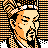 Pixelated 48x48 AIM buddy icon featuring a stylized character with orange and black color scheme, checkered patterns, and striped background elements.