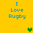 Yellow background with blue text "I Love Rugby" and green pixelated hearts in different positions across frames.