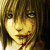 Pixelated anime-style face with brown hair, blue eyes, and red streaks on cheeks; static image with no visible motion.
