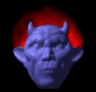 A devil-themed icon with a blue face, red glowing aura, and small horns in three of four