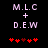 Pixelated text 'M.L.C + D.E.W' in light purple above red heart symbols on black background, with heart positions shifting between frames.