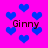 Pixelated blue hearts on a bright pink background with repeated dark brown text "Ginny" in four locations.