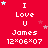 Red background with white text "I Love U James 12*06*07" repeated in a , small light blue and pink stars scattered throughout