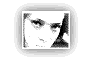 A black-and-white portrait of a person with dark hair and heavy eye makeup, framed in a rounded square border. Red text appears below the frame, changing from 'U' to 'UB', then 'UBi', and finally 'UBit'.