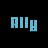 Static 48x48 pixel icon featuring light blue blocky text spelling 'ALLY' on a solid black background with subtle drop shadow effect.