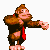 Pixelated monkey character with brown fur, red tie, and pink feet in multiple poses against white background.
