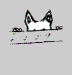 A black-and-white cartoon animal with large ears and a white body stands behind a horizontal line, shifting position across three