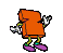 16 pixel-art characters with blocky bodies, each in a different pose and color scheme against a gray background