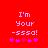 Red background with pink pixelated text reading "I'm Your -sssa!" and five pink star symbols arranged in a below the text