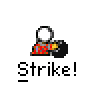 Animated bowling strike icon sequence showing ball rolling, pins falling, and scattered pin debris across 15 frames with "Strike!" text below each frame.