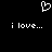 Pixelated white heart symbol above two identical lines of text reading 'i love...' on a black background.