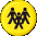 A 4x3 contact sheet of a yellow circular animated icon showing stick figures in various poses across sampled frames with visible animation effects like rotation and perspective changes.