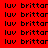 Red background with repeated black text 'luv brittar' in a pattern, some showing white backgrounds instead of red